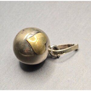VTG Sterling Silver & Brass Heart Harmony Bell Pendant 1.25" 12.28g Chime Mexico